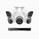 H800X - 4K 8 Kanal PoE Überwachungskamera-Set mit 2 Bullet Kameras & 3 Turm Kameras, 1/1.8'' BSI Sensor, f/1.6 Aperture (0.003 Lux), alarmierung mit sirene und blitzlicht, 2CH 4K-Dekodierungsfunktion, personen- und fahrzeugerkennung, perimeterschutz